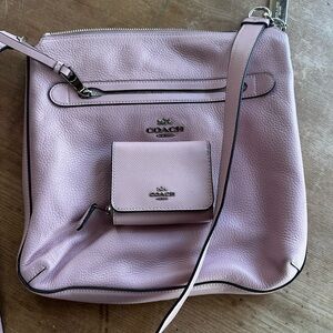 Coach baby pink pebble leather crossbody with matching wallet